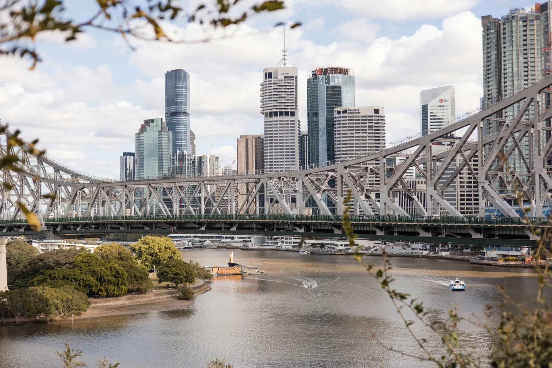 Brisbane city skyline and Story Bridge over the Brisbane River